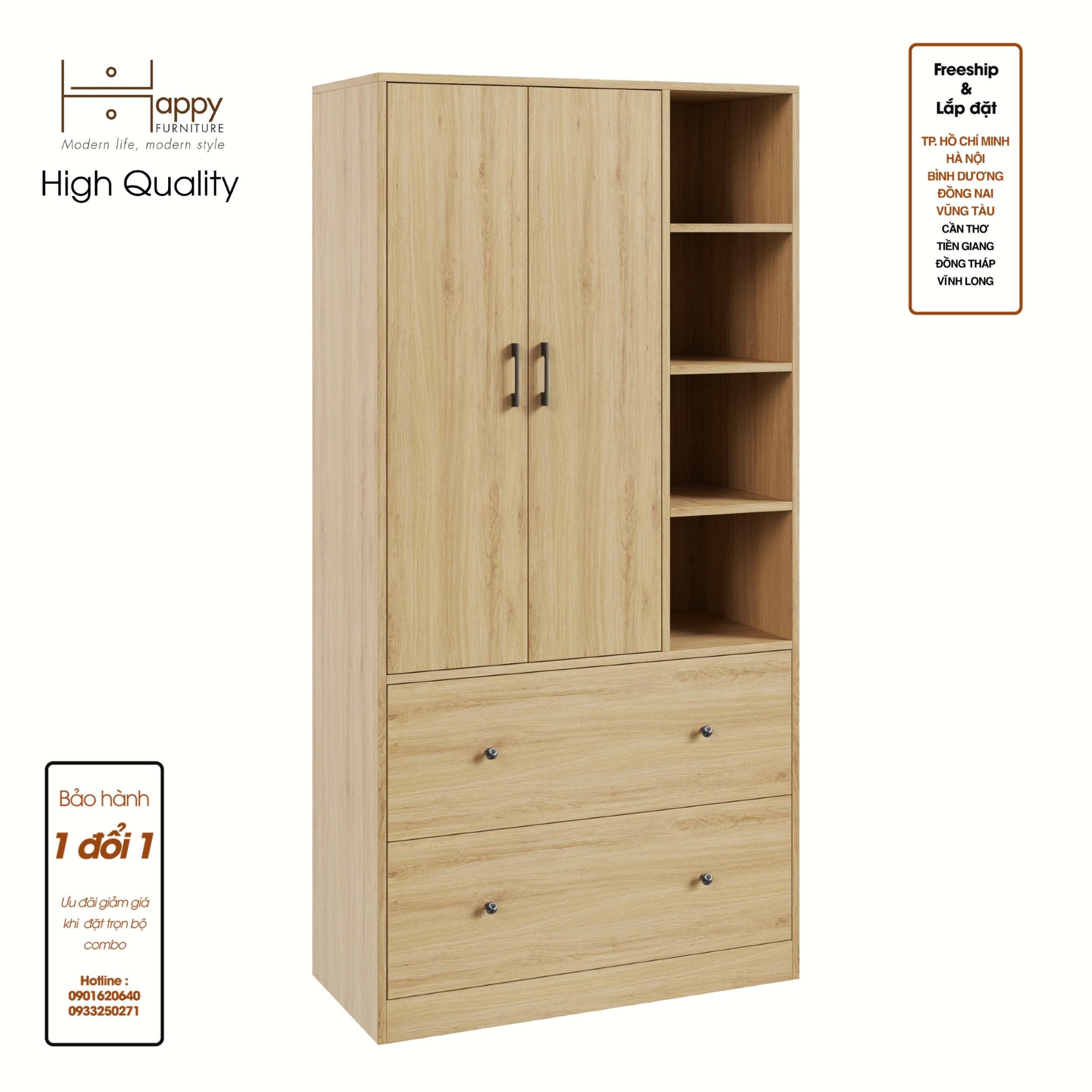 SALY , Tủ quần áo đa năng - kết hợp kệ , 90cm x 40cm x 180cm , TCM_008