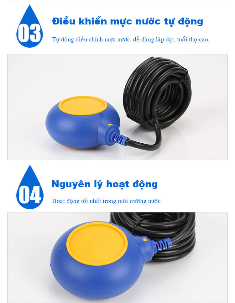 Phao điện máy bơm nước - Chống cạn, chống tràn tự động 2 mét