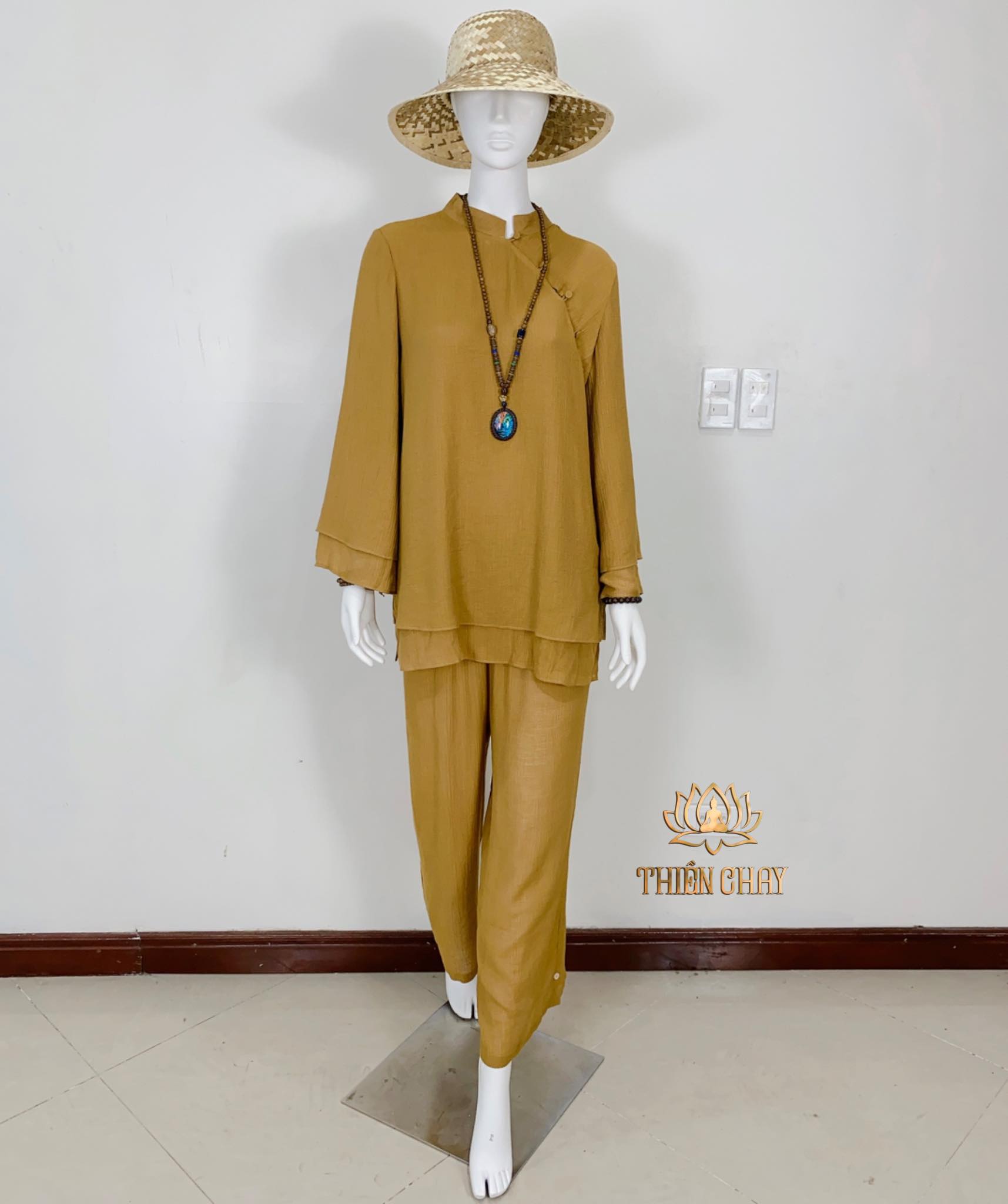 Quần áo phật tử, đồ lam đi lễ chùa, tập thiền, Yoga cao cấp Thiền Chay - Bộ nữ Tâm Viên