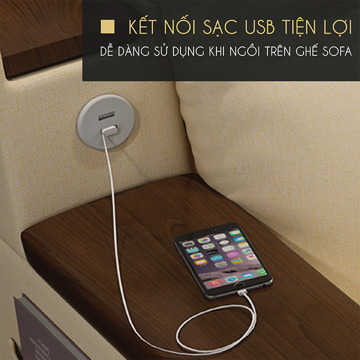 Giường Sofa Thông Minh, Vải Nano Tay Gỗ Óc Chó Cao Cấp Có Cổng Sạc Tiện Lợi - Sofa Gấp Gọn Đa Năng Phong Cách Châu Âu