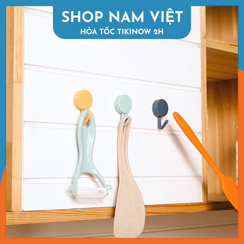 Set 10 Móc Nhựa Tròn Dán Tường Nhiều Màu Sắc Hiện Đại, Móc Treo Đồ Trang Trí Nhà Cửa - Chính Hãng NAVIVU