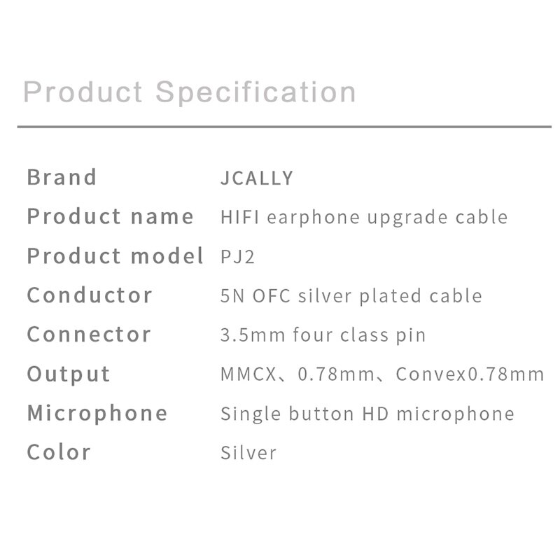 [NC] Dây Cáp nâng cấp tai nghe Có Micro đàm thoại JCALLY PJ2 OFC Đồng mạ Bạc 5N - Hàng Chính Hãng