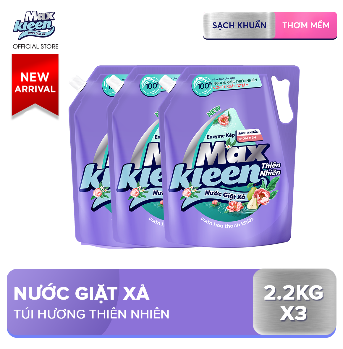 Combo 3 Túi Nước Giặt Xả MaxKleen Thiên Nhiên 2.2kg