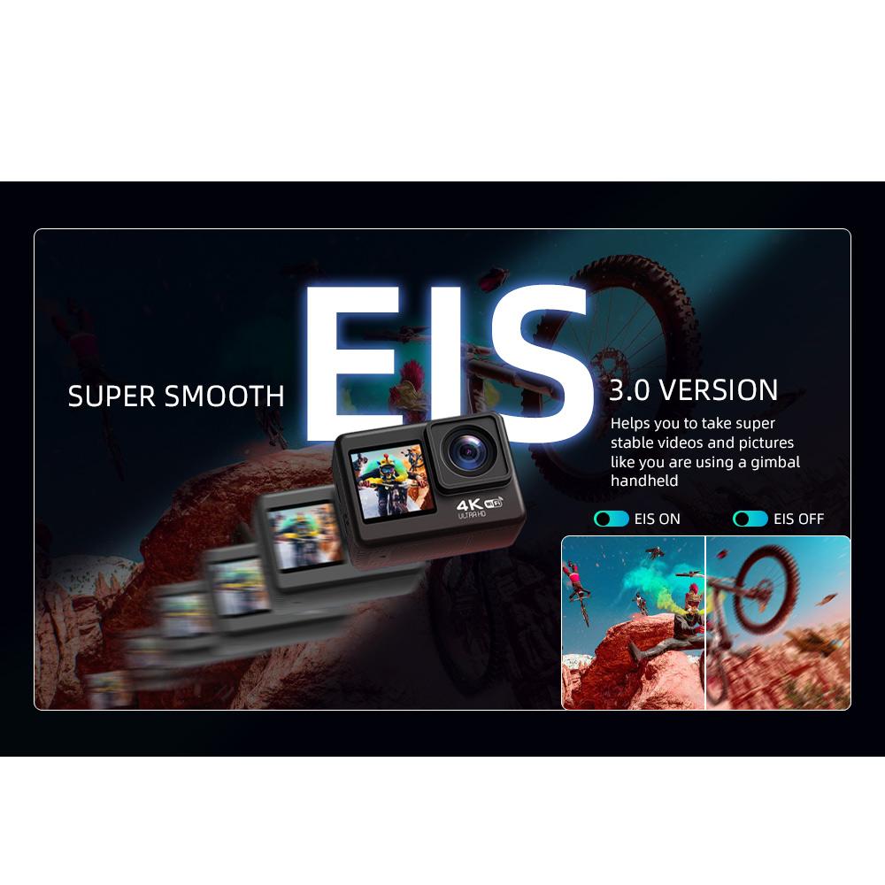 Waywalkers 60fps Camera hành động 4K 24MP LCD 2.0 inch EIS Zoom 4x Quay video Chống nước 30m Đi mũ bảo hiểm thể thao Pro Cam