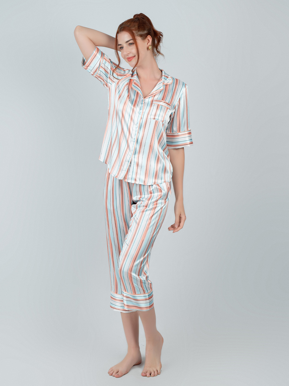 Bộ Pijama lửng nữ Vera Satin in full tay ngắn - V0475
