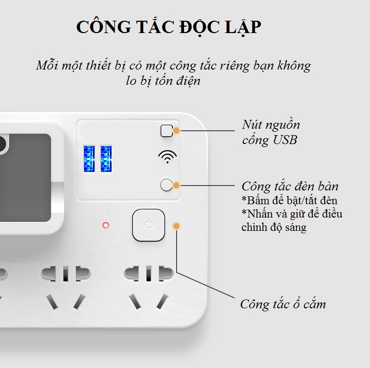 Ổ cắm điện đa năng kiêm hộp đựng bút và đèn bàn có điều khiển từ xa T3