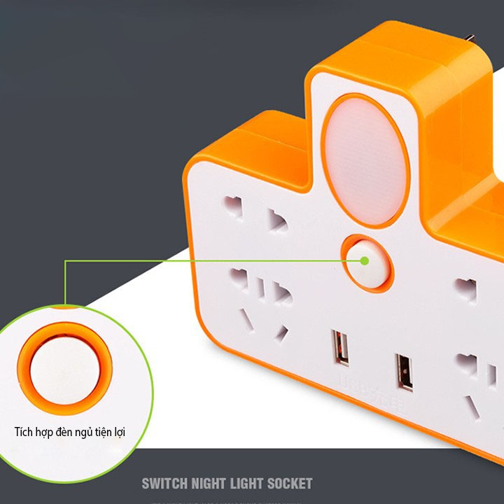 Ổ cắm điện đa năng tích hợp cổng cắm usb và đèn ngủ (3 chấu)