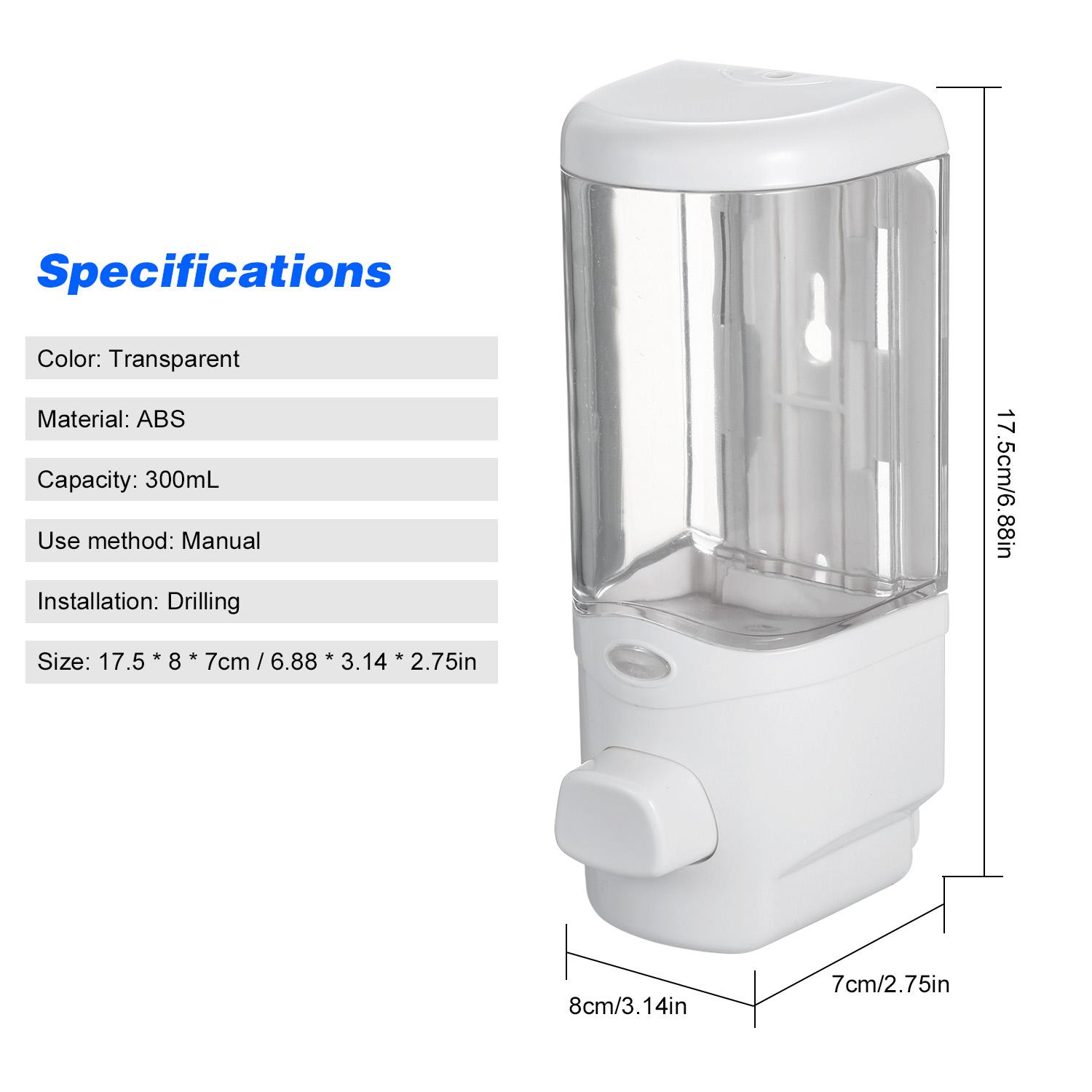 300mL Manual Soap Dispenser Wall Mounted Dish Liquid Lotion Gel Shampoo Chamber Dispenser for Bathroom Kitchen Home