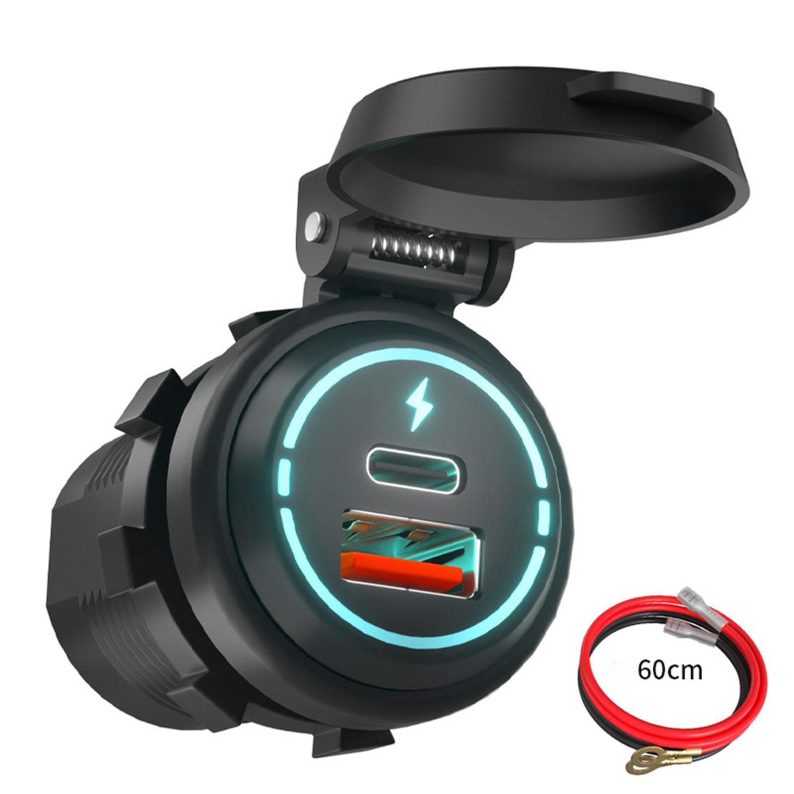 USB Charger Socket PD Type C + QC 3.0 with LED Backlight for Motorcycle