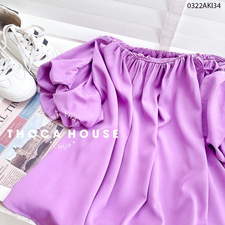 Áo kiểu nữ trễ vai tay phồng trơn trắng, tím, xanh cốm THOCA HOUSE gợi cảm, mặc đi chơi, đi du lịch