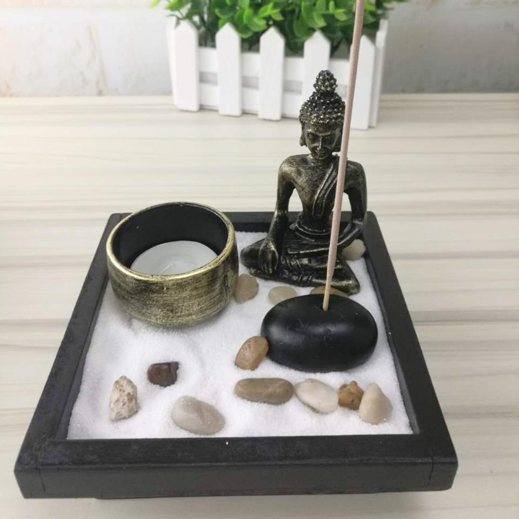 Zen Garden Sand Kit Tabletop Decor Buddha Tealight Holder Incense Burner #1