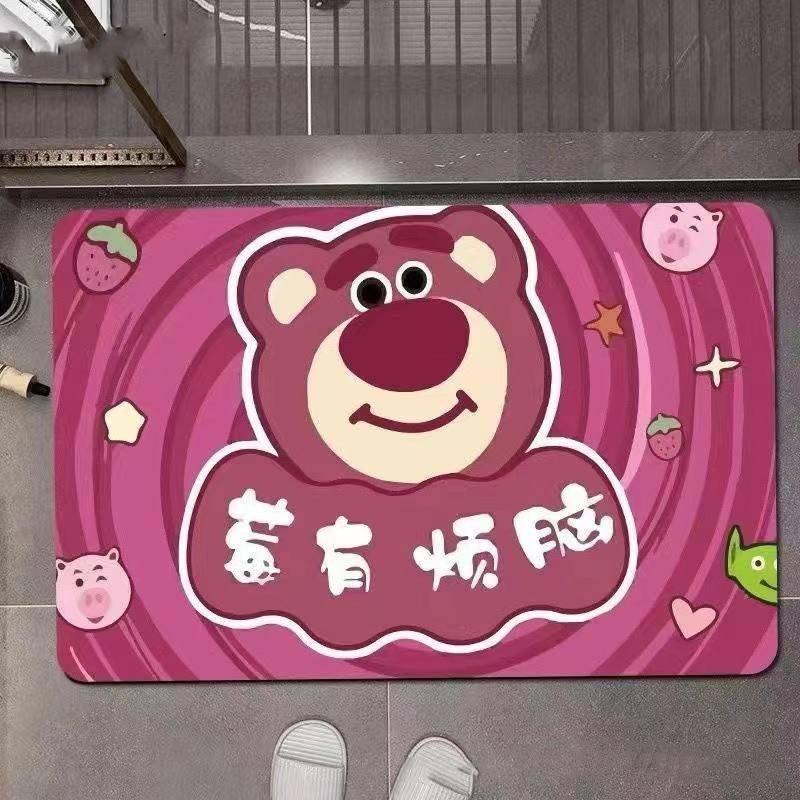 Thảm Chùi Lau Chân Hình Gấu Lotso StrawBearry Đáng Yêu 60X40Cm