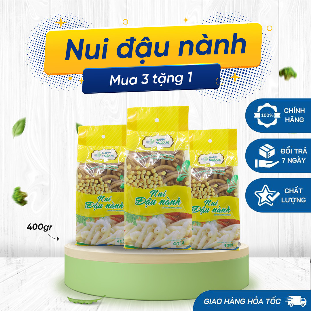 Nui đậu nành HappyNoodle 400gram Hàng xuất khẩu - Combo nui 3 gói - [MUA 3 TẶNG 1]