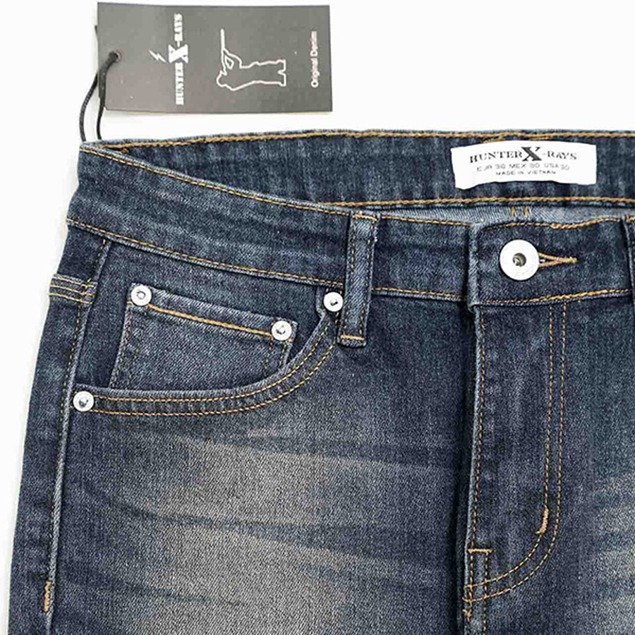 Quần Jeans Nam Cao Cấp HUNTER X-RAYS Form Slimfit Thun Màu Xanh Căn Bản D28