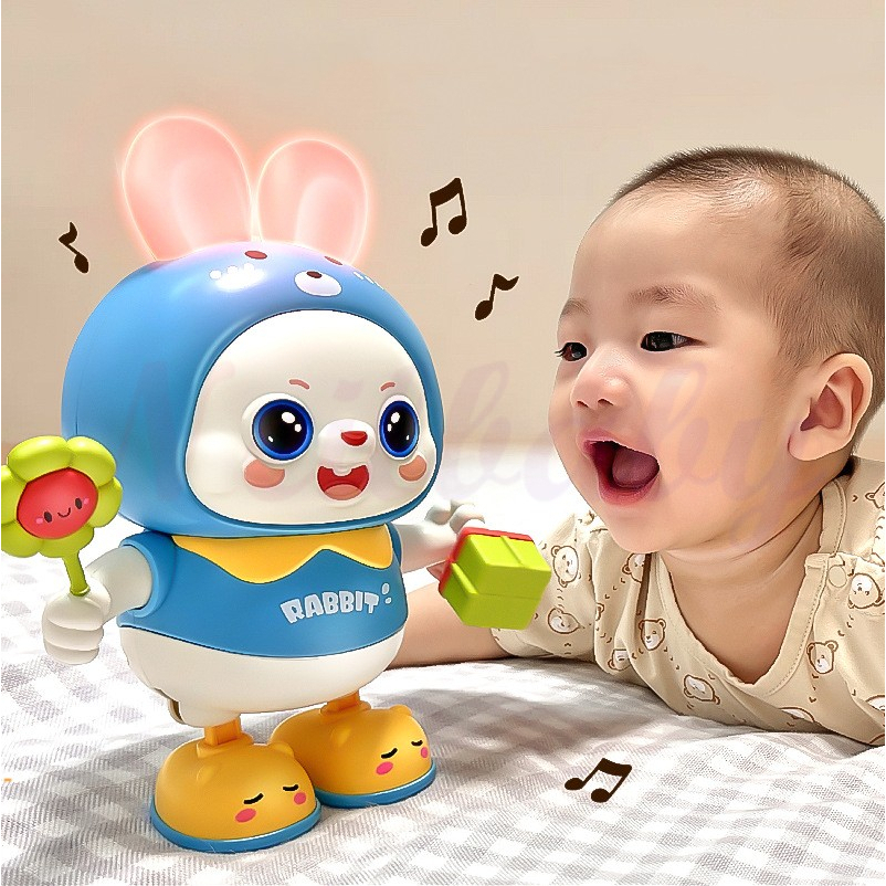 Đồ chơi thỏ robot nhảy múa có đèn nhạc di chuyển vui nhộn an toàn cho bé trai gái, quà tặng sinh nhật cho bé