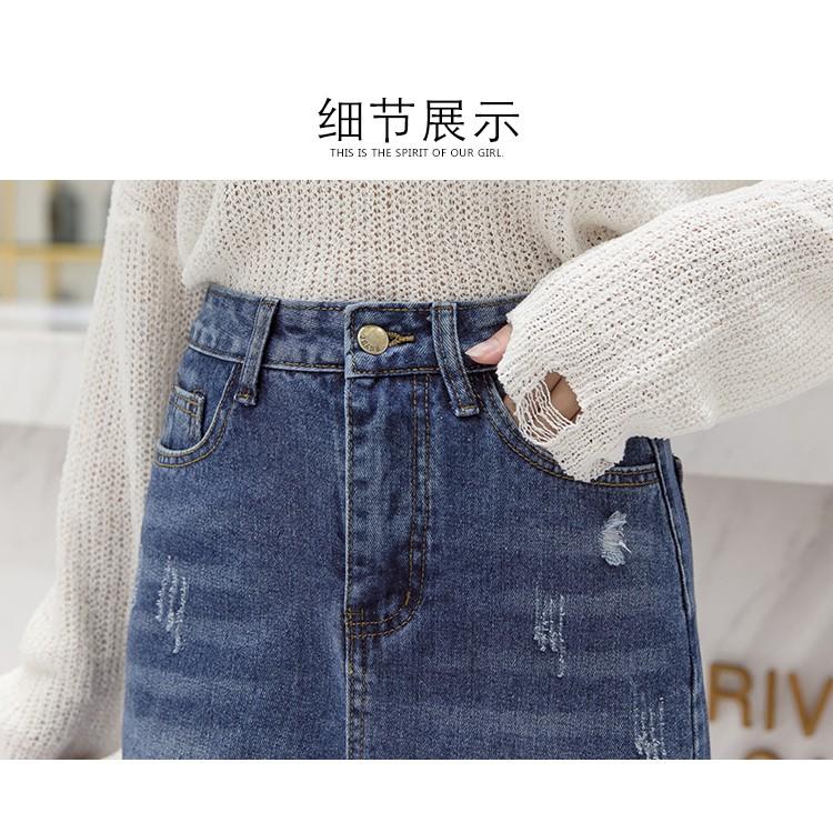 Chân váy jean suông ngang gối QUẢNG CHÂU size S - 2XL cho nữ CV137