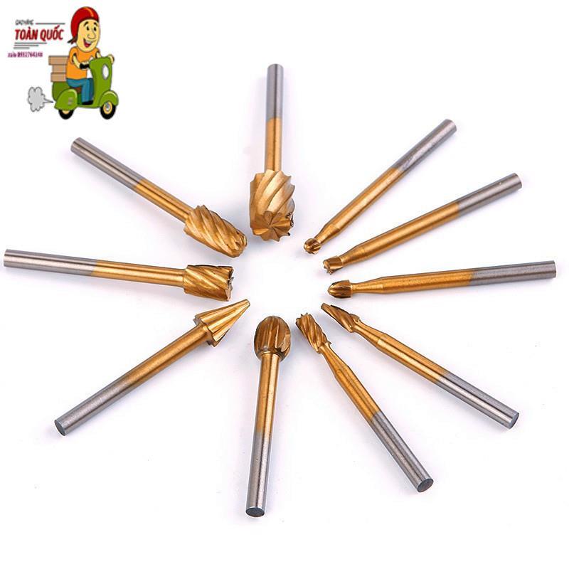 Set 10 mũi mài khắc gỗ bằng chất liệu thép HSS chuyên dụng