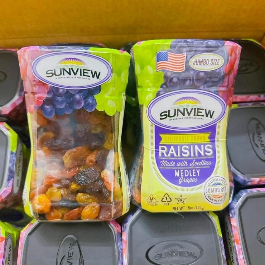 Nho khô Sunview Raisins Mỹ không hạt 3 màu Giàu Vitamin khoáng chất, Món ăn vặt tốt cho tim mạch - Massel Official
