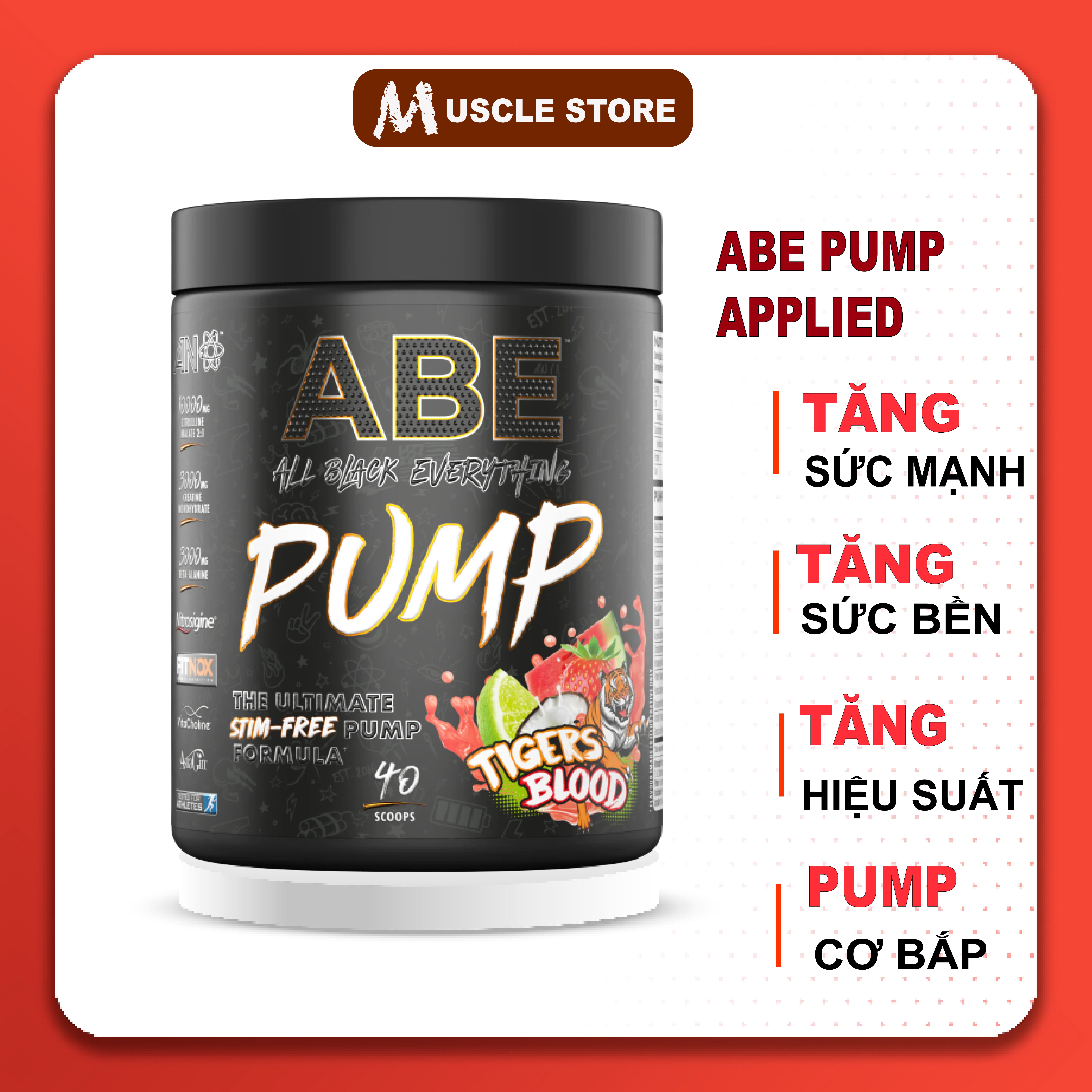 ABE PUMP - ZERO STIM PRE WORKOUT APPPLIED NUTRITION - Pre Workout Tăng Sức Mạnh Không Chứa Cafein