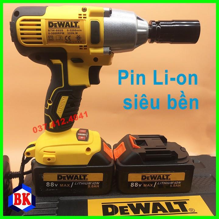 Máy Siết Bulong dùng Pin Dewalt 88v 100% Đồng, TẶNG 1 KHẨU 22mm, Máy Khoan Pin - Máy Siết Bu lông Pin 10 cell