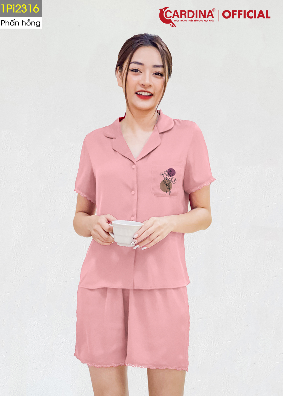 Đồ Bộ Pijama Nữ CARDINA Chất Lụa Satin Nhật Viền Ren 1Pi23