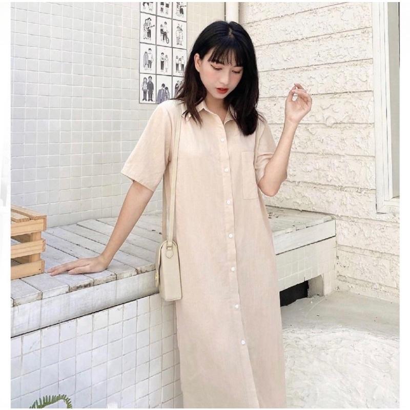 Váy đầm sơ mi đũi form rộng dáng dài 4 màu basic LOVI