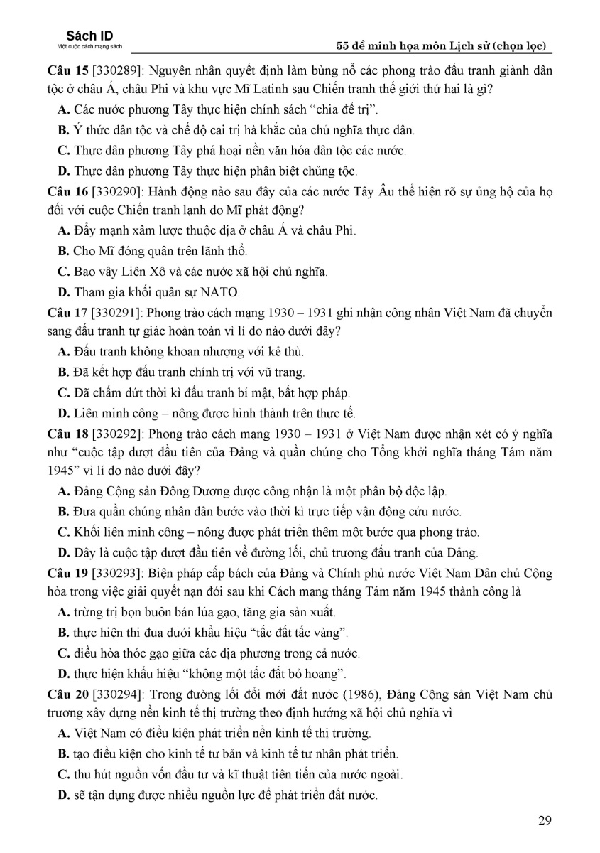 55 Đề Thi Minh Họa Môn Lịch Sử (Chọn Lọc) - MOON
