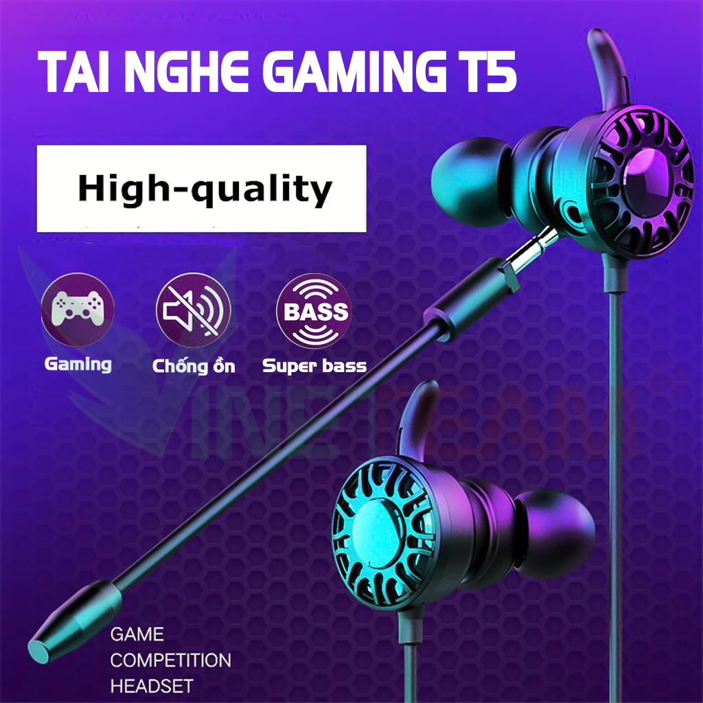 Tai Nghe Chơi Game Vinetteam T5 Tai Nghe Nhét Tai Gaming Có Micro Rời Đàm Thoại Rõ Nét Dùng Cho Máy Tính Điện Thoại Hỗ Trợ Chơi Game PUBG COD- Hàng Chính Hãng