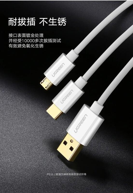 Ugreen UG30577US197TK 1.5M màu Trắng Cáp USB-A sang Micro USB + USB-C cao cấp - HÀNG CHÍNH HÃNG