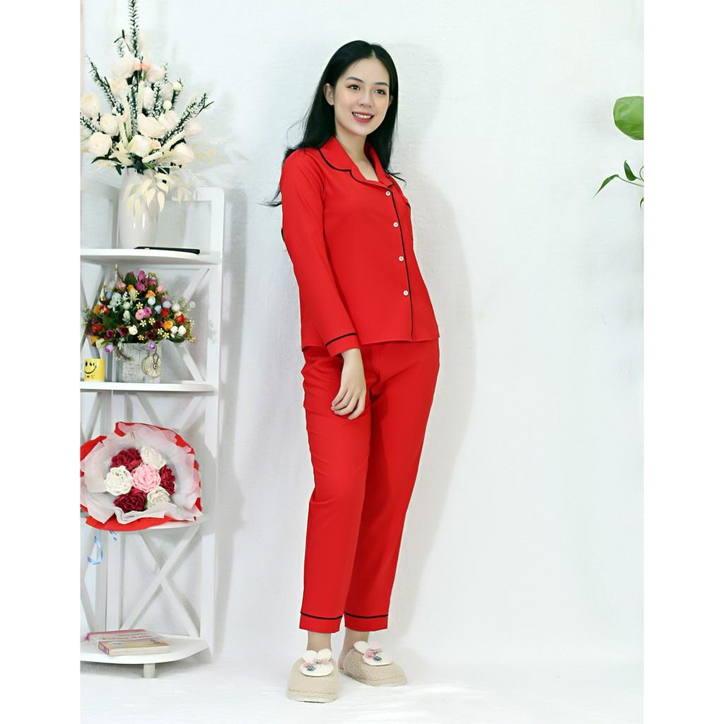 Bộ đồ bộ Pijama màu ĐỎ tay dài quần dài lụa Pháp - Thoải Mái Nhẹ Nhàng