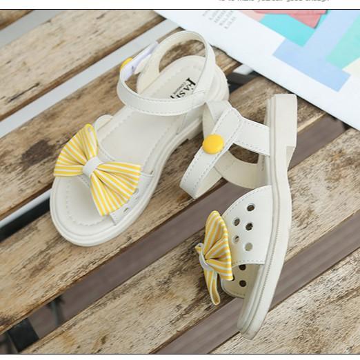 Giày Sandal Quai Ngang Bé Gái Đính Nơ Phối Màu Sắc Xinh Xắn Cho Bé Từ 3T - 10T