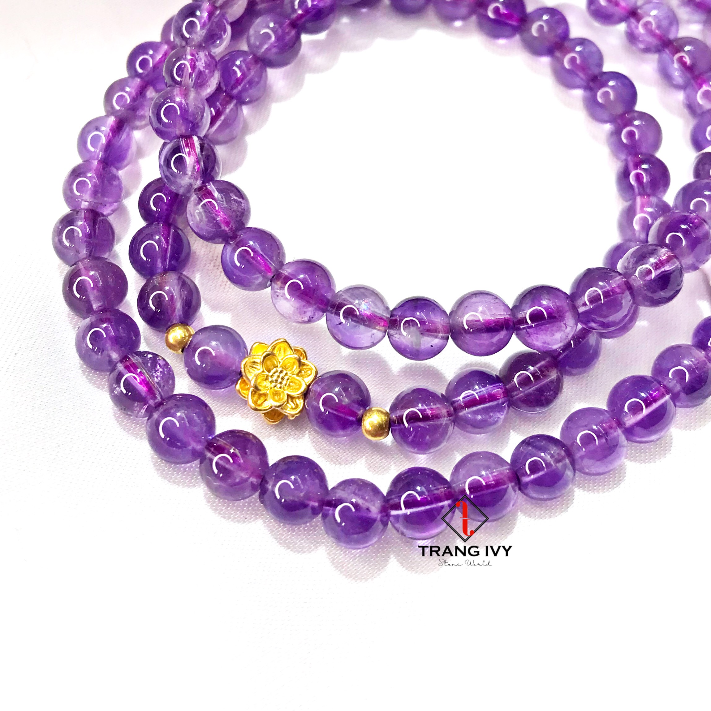 Vòng tay thạch anh tím mix Hoa sen vàng 24k