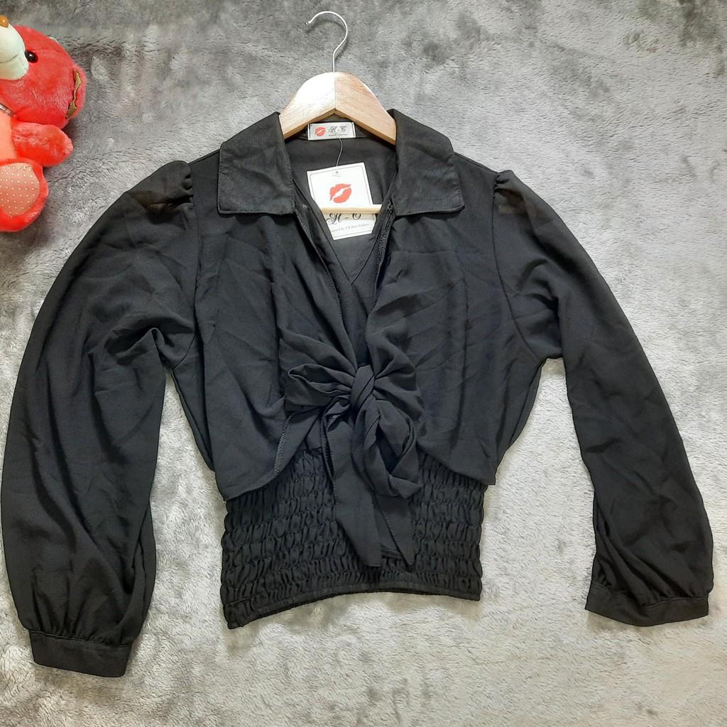 Áo kiểu công sở màu đen phối ren siêu xinh