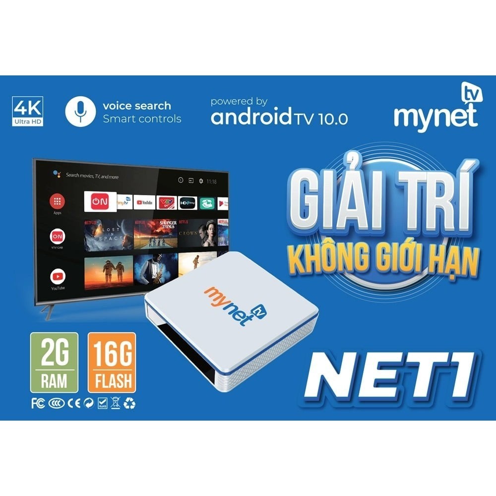 Android MyTV Net 4H Ram 4GB Rom 32GB New 2022 - Tích hợp điều khiển giọng nói, Android 10.0 cấu hình mạnh mẽ - Hàng chính hãng