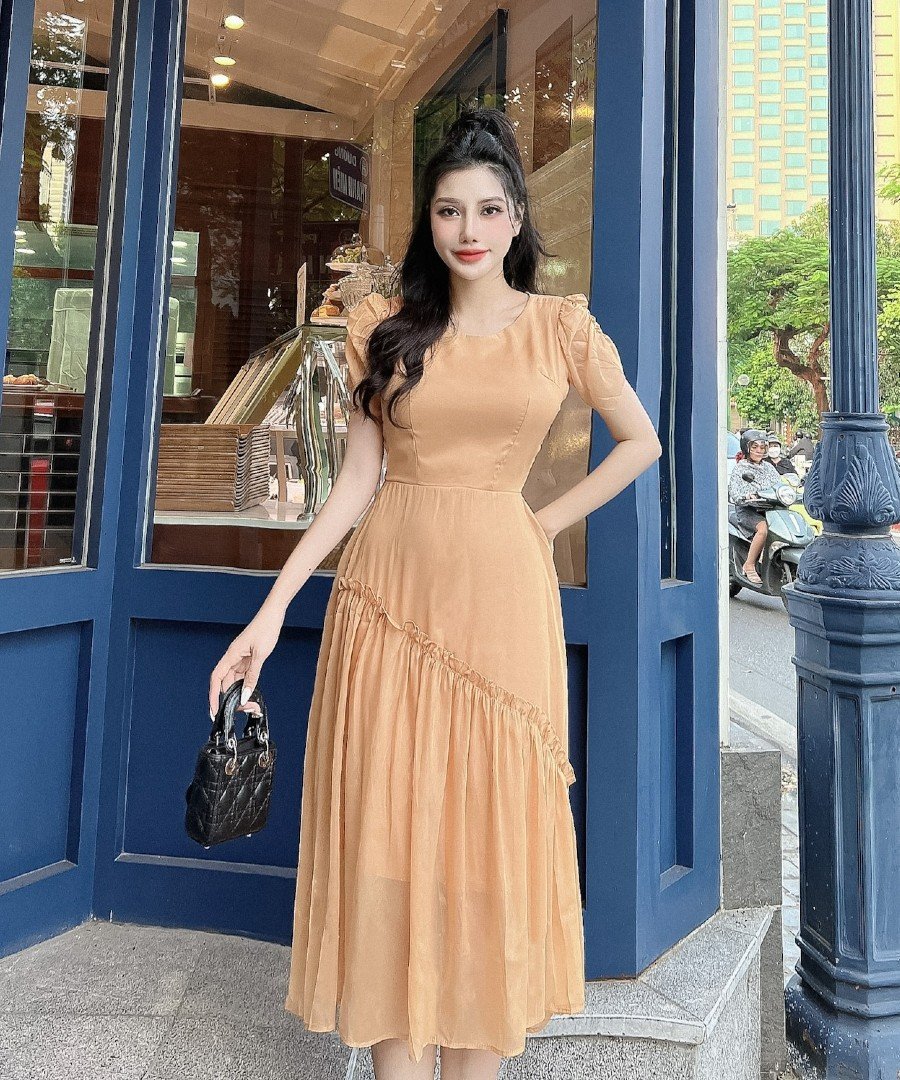 Đầm voan ánh kim thiết kết bèo xéo DAM030 – Lady Fashion