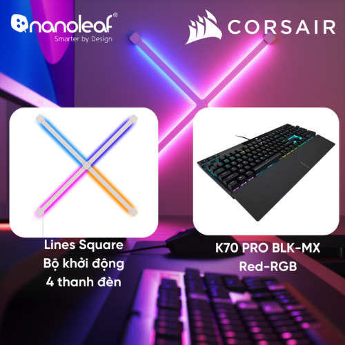 [Nanoleaf x Corsair] Combo Đèn LED RGB Lines Squared Bộ khởi động và Bàn phím K70 Pro BLK-MX Red-RGB