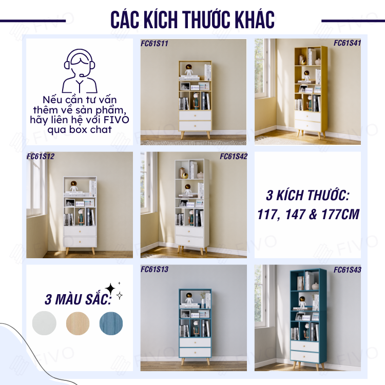 Giá Sách Đa Tầng Gỗ MDF FIVO FB61 (50 x 24 x 177cm) Dễ Dàng Lắp Ráp (Có Hộc Kéo)- Hàng Chính Hãng