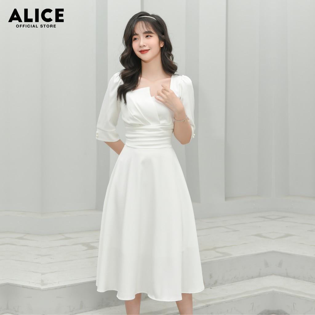 Váy Dự Tiệc Nữ Cổ Vuông ALICE Thiết Kế Dáng Dài Xòe Tay Lỡ Thắt Eo Cho Nữ Đi Chơi, Đi Dự Tiệc V677