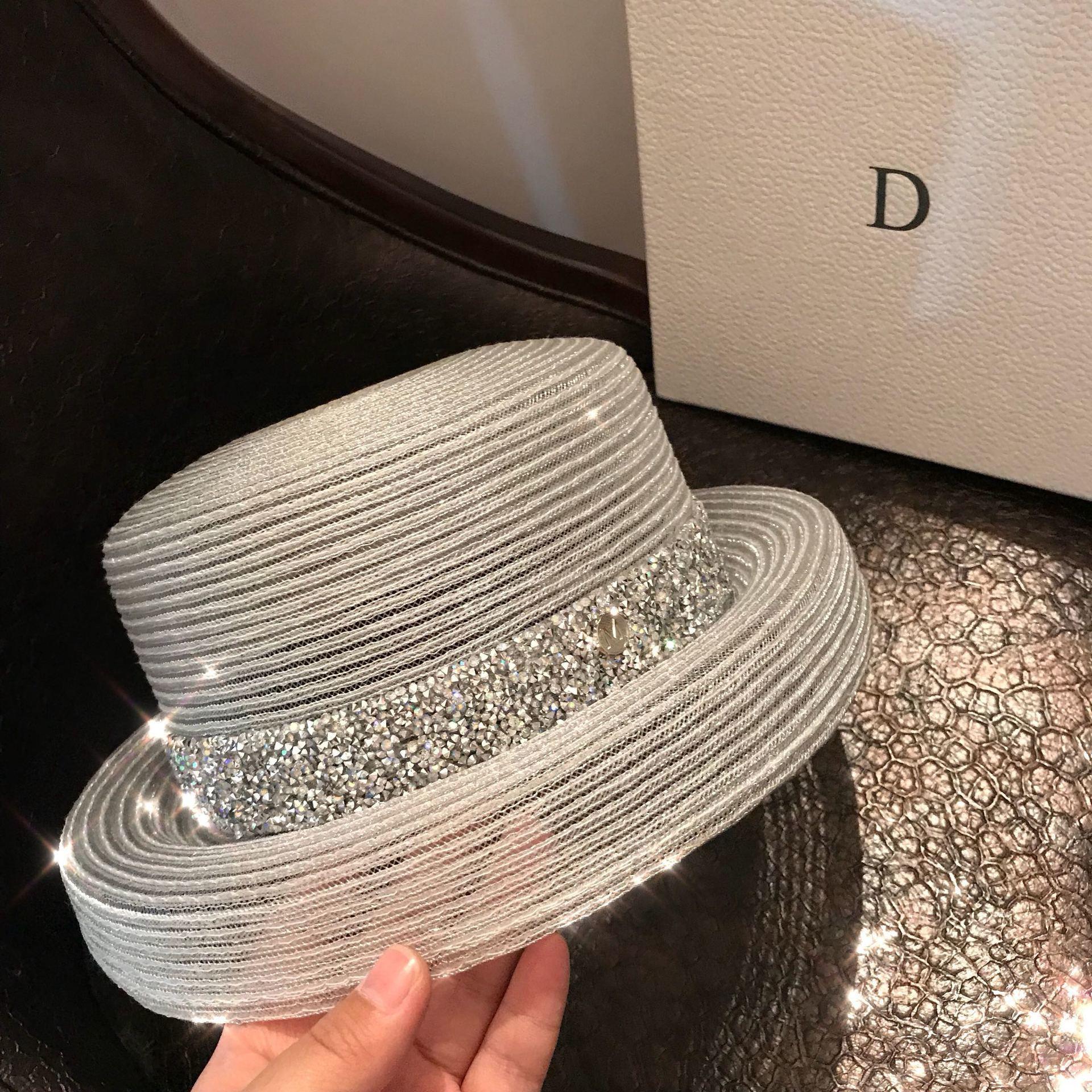 Chính Thức Nón Rộng Vành Nữ Hepburn Phong Cách Vintage Thiết Kế Mũ Rơm Trong Suốt Sáng Kim Cương Đi Biển Nón Lớn Hat nhà Thờ Nón