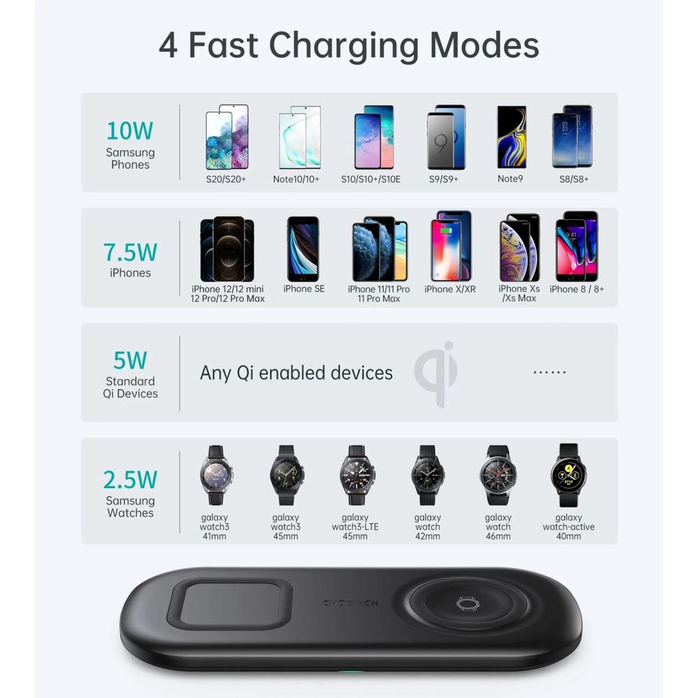 Đế sạc không dây 2 in 1 cho điện thoại và đồng hồ Sam-sung Choetech T570