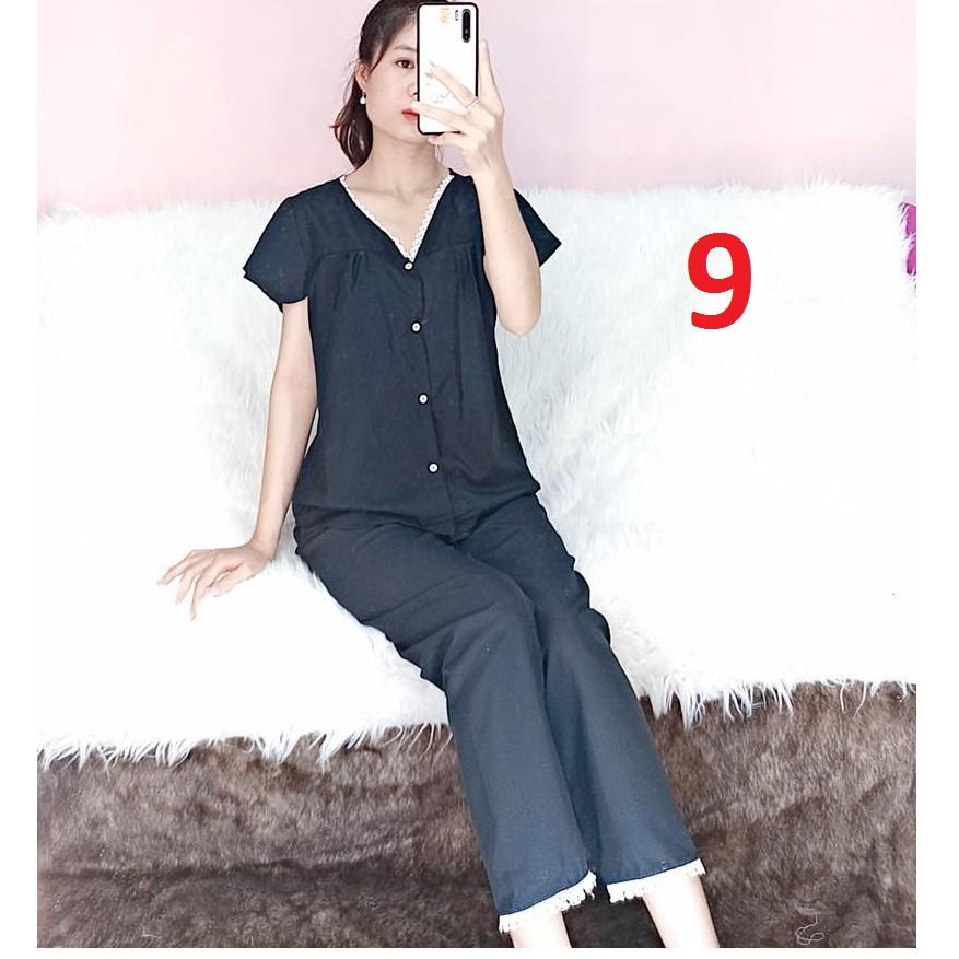 Bộ kate lụa cổ ren tim - quần dài tay bèo - ẢNH THẬT
