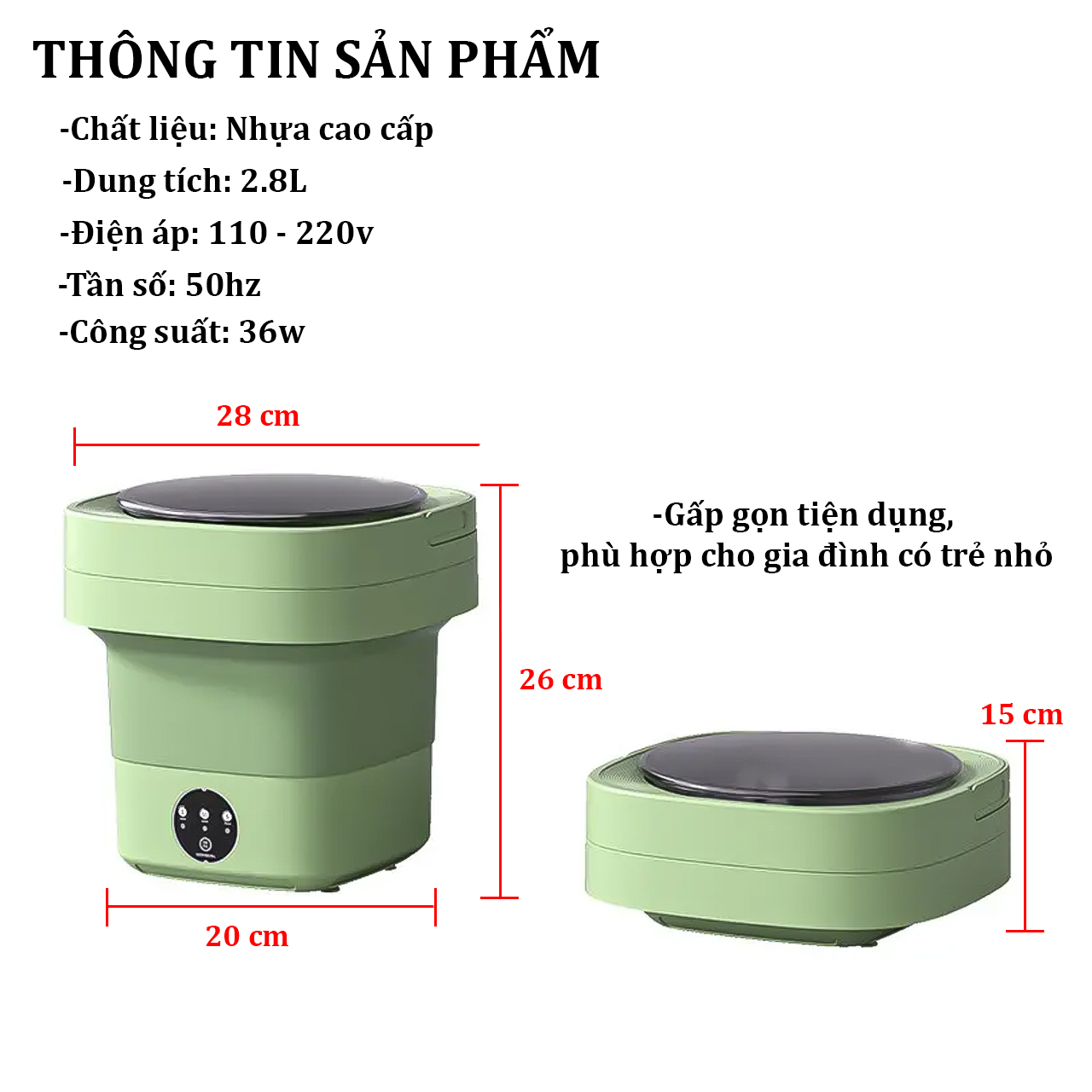 Máy giặt mini gấp gọn dung tích 6L  giặt đồ lót, tất vớ, giặt đồ cho bé tự vắt khô khử khuẩn bằng công nghệ mới - hàng chính hãng