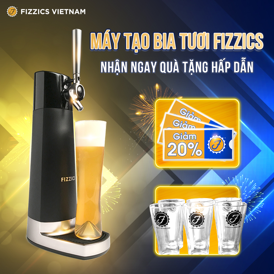 Máy Tạo Bia Tươi FIZZICS Shark Tank Mỹ - Model: CARBON FZ403 - Đen Bạc - Tạo Bia Tươi Từ Bia Lon, Bia Chai.