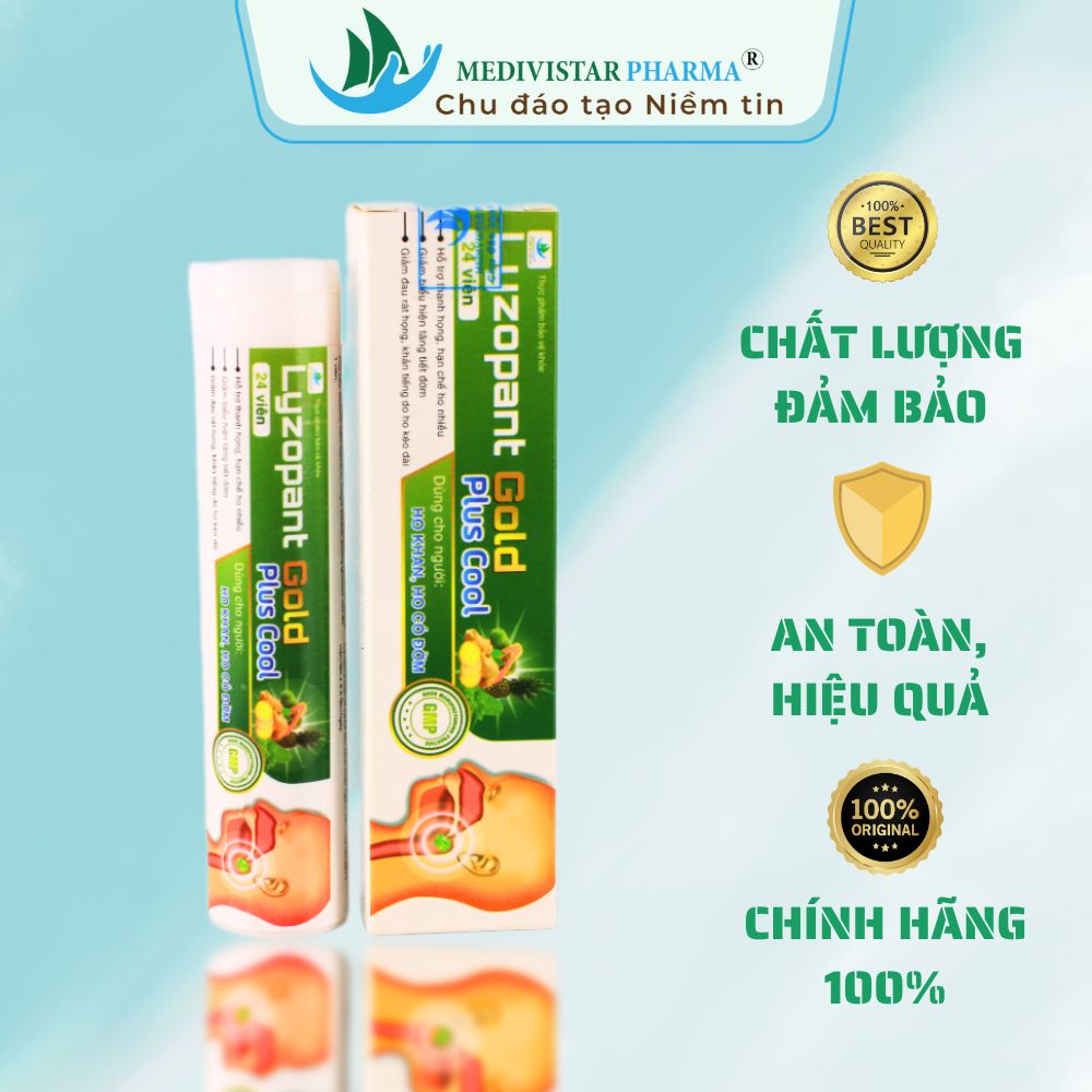 Viên Ngậm Ho LYZOPANT GOLD Hỗ Trợ Thanh Họng, Hạn Chế Ho Nhiều, giảm Đau Rát, Khàn Tiếng Typ 20 Viên