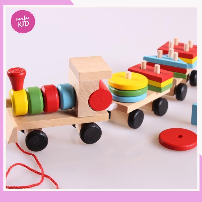 Đồ Chơi Ô Tô - Đồ Chơi Gỗ - Tàu Hỏa Xếp Khối Hình Học Bằng Gỗ giúp bé phát triển khả năng tư duy