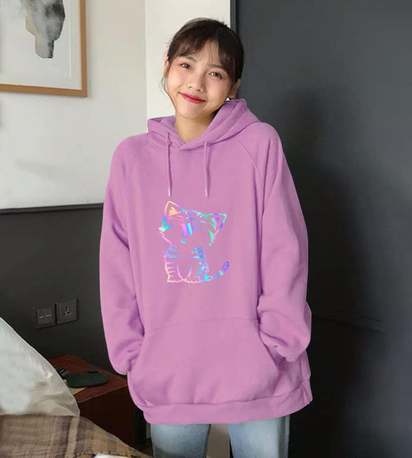 ÁO KHOÁC NỈ HOODIE PHẢN QUANG MÈO CƯỜI