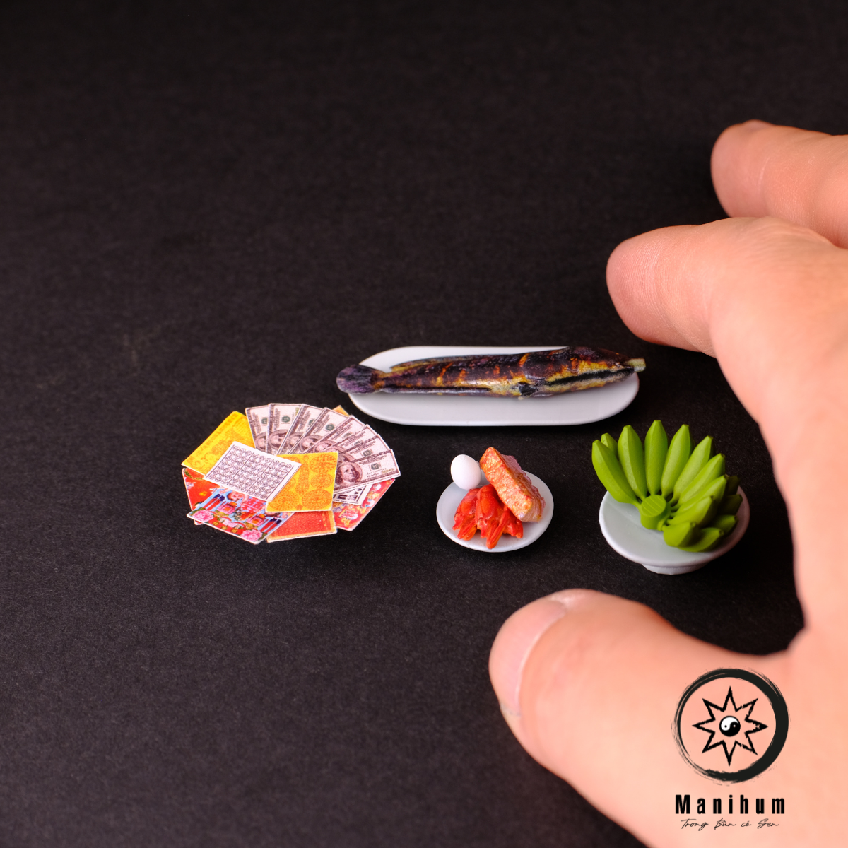 Phụ Kiện Bàn Thờ Bộ Mâm Cúng Tam Vị Cát Tường Manihum - Quà Tặng Phong Thủy May Mắn Chiêu Tài - BTLPK-02