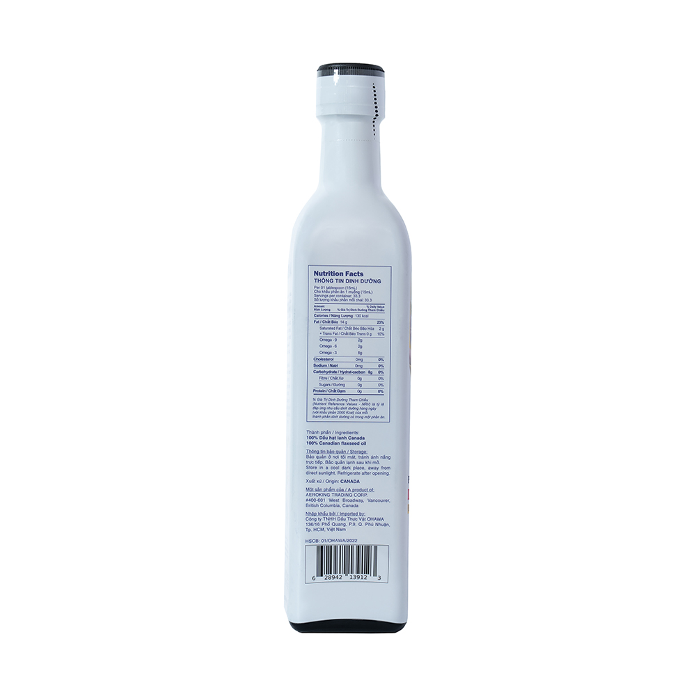 ( Date T11/25) Dầu hạt lanh ép lạnh bền nhiệt OHAWA - Nhập khẩu từ Canada - Giàu Omega 3 - Hữu cơ - Lành mạnh - Phù hợp Eat Clean, Trộn salad - Cho bé ăn dặm - Chai 500ml