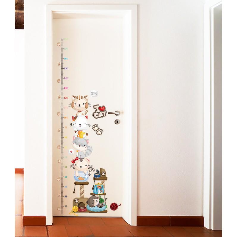 Decal dán tường thước đo mèo hoạt hình đáng yêu