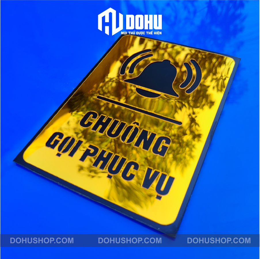 Bảng gương vàng chuông gọi phục vụ - có sẵn keo dán